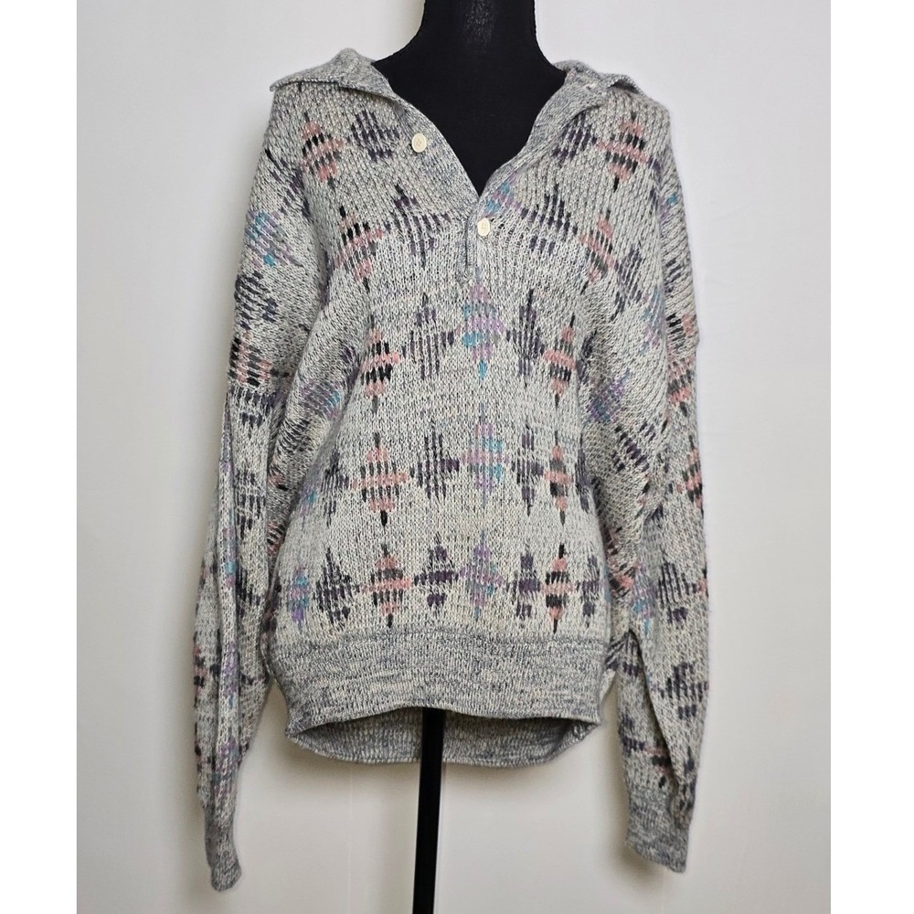 NANI BON Women's Knit Sweater Pullover Made in Italy Wool Blend Gray Abstract